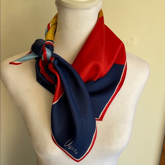 VERA NEUMANN Vintage Vibrant Colorblock Silky Square Scarf - Picture 5 of 16